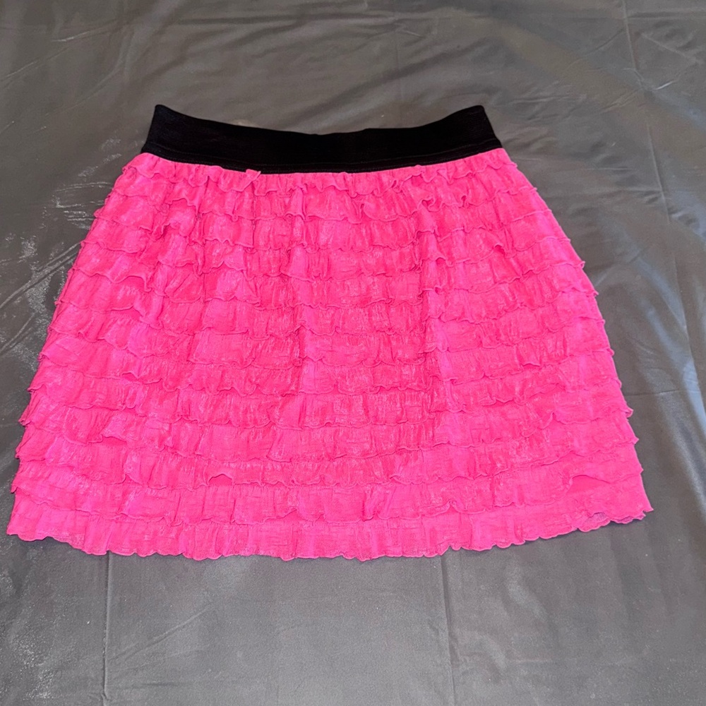 Xhilaration Black and Pink Ruffled Mini Skirt